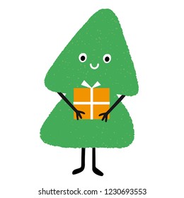 Cute christmas tree with gift vector illustration