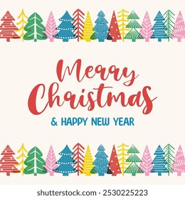Cute Christmas tree greeting card. Abstract design. Vector illustration
