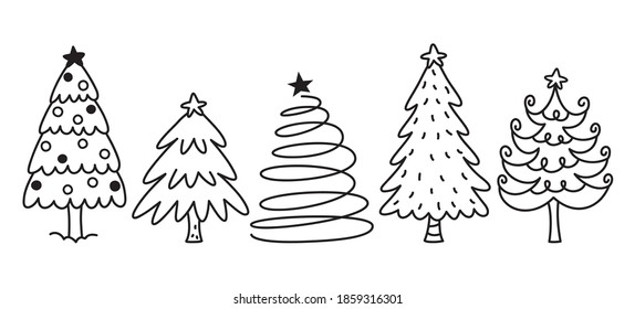 Cute Christmas tree hand drawn doodles vector illustration.