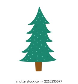 Cute Christmas tree isolated element on white. Doodle winter pine tree for xmas invitations, banners, prints in cartoon style. Hand drawn clipart. Vector illustration