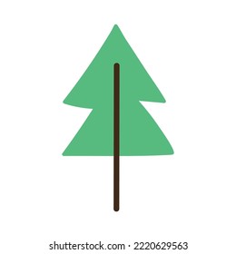 Cute Christmas tree isolated element on white. Doodle hand drawn winter pine tree for xmas invitations, banners, prints in cartoon style. Hand drawn clipart. Vector illustration 