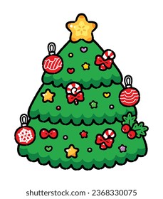 Cute Christmas Tree, Kawaii Style, Japanese Cartoon Style