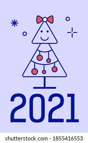 Cute christmas tree. Minimalistic outline style