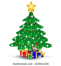 Cute Christmas tree With Nutcracker gift Vector Illustration