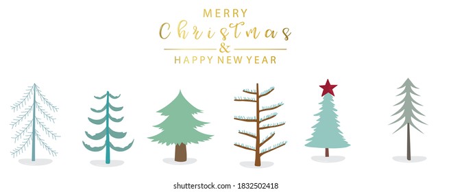 Cute christmas tree object with white background and gold wording