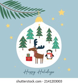 cute christmas tree ornament vector illustration snow globe