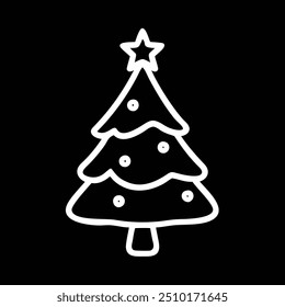 cute christmas tree outline, black and white