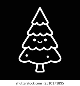 cute christmas tree outline, black and white