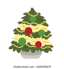 Cute Christmas Tree Pot Illustration Vector Clipart