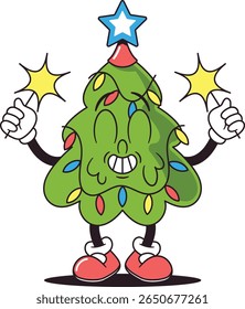 Carácter retro lindo del árbol de Navidad