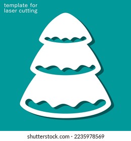 Cute Christmas tree. Rounded shapes, snow on the branches. Simple cartoon style. New Year's decoration. Template for plotter laser cutting of paper, wood carving, metal engraving, cnc. Vector image.