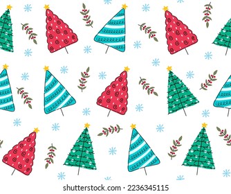 Cute Christmas tree seamless pattern (background, wallpapers, fabric)