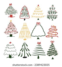 cute christmas tree set logo vector design