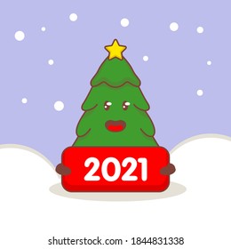 Cute Christmas tree with simple snow background