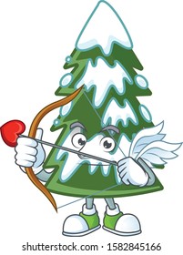 Cute christmas tree snow Cupid cartoon character with arrow and wings