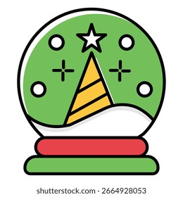 Ilustração do vetor do globo de neve bonito da árvore de Natal para as festividades de inverno