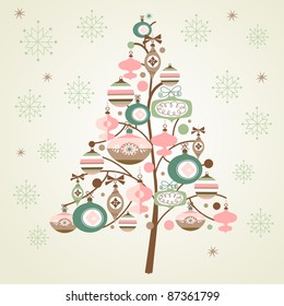Árbol de Navidad y copos de nieve