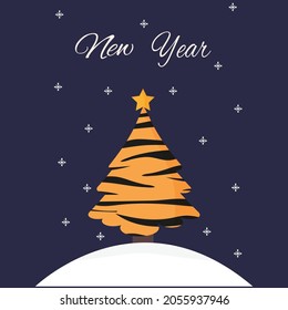 Cute Christmas tree in tiger color. The symbol of the new year is a tiger . Cartoon Christmas tree. Vector illustration 