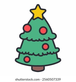 Cute Christmas tree vector cartoon icon isolated on a white background.