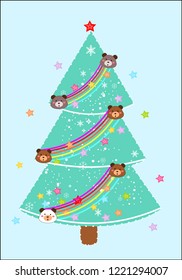 cute Christmas trees illustration decorated with teddy bear