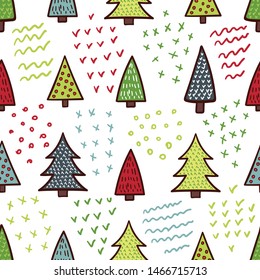 Cute Christmas trees seamless pattern. Vector illustration