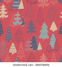 Cute Christmas trees seamless pattern. Vector illustration