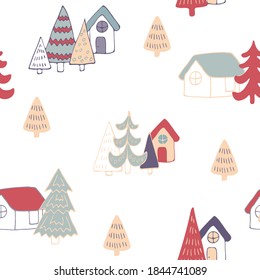 Cute Christmas trees seamless pattern. Vector illustration