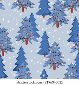 Cute Christmas Trees seamless pattern with Christmas ornament ,Vector illustration ,Design for fashion , fabric, textile, wallpaper , wrapping and all prints 