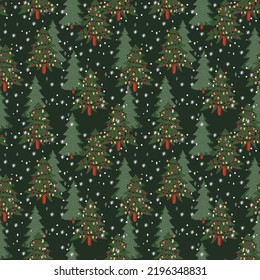 Cute Christmas Trees seamless pattern with Christmas ornament ,Vector illustration ,Design for fashion , fabric, textile, wallpaper , wrapping and all prints 