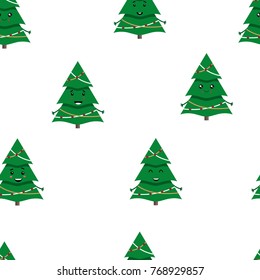 Cute Christmas trees set. Seamless pattern. Vector.