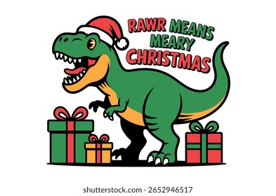 Cute Christmas T-Rex with Gifts, Perfect for Holiday Apparel