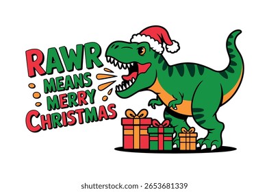 Cute Christmas T-Rex with Gifts, Perfect for Holiday Apparel