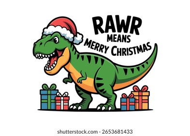 Cute Christmas T-Rex with Gifts, Perfect for Holiday Apparel