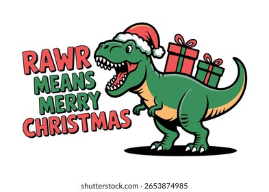 Cute Christmas T-Rex with Gifts, Perfect for Holiday Apparel
