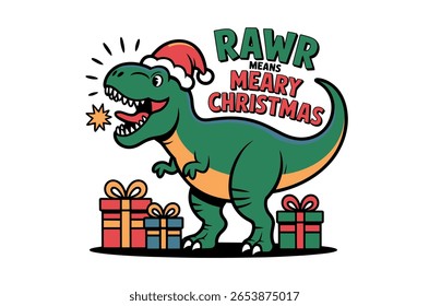 Cute Christmas T-Rex with Gifts, Perfect for Holiday Apparel