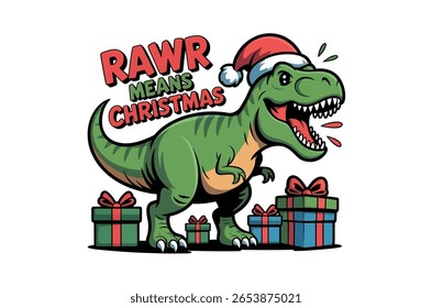 Cute Christmas T-Rex with Gifts, Perfect for Holiday Apparel