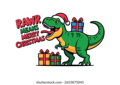 Cute Christmas T-Rex with Gifts, Perfect for Holiday Apparel