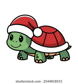 Cute Christmas Turtle in Santa Costume Illustration