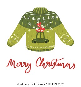 Cute Christmas ugly sweater with the car and present son top. 