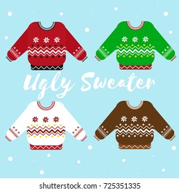 Cute Christmas Ugly Sweater Vector Set in red and green 