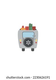 Cute christmas van. Gift bus. Christmas camper.