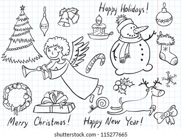 Cute Christmas vector doodles set