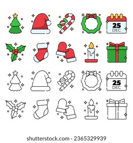 cute christmas vector element collection in outlined style