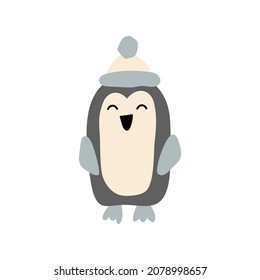 Cute Weihnachtsvektor handgezeichnet skandinavischen Winterpinguin in Hut. Cool Baby Illustration für Kindergarten T-Shirt, Kinderbekleidung, Einladung. Einfaches Kinderdesign.