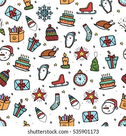 Cute christmas vector icons pattern