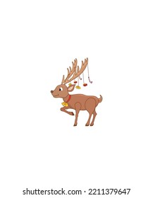 Cute Christmas vector reindeer with balloons vector isolated on white background.  Perfect for coloring book, textiles, icon, web, painting, books, t-shirt print.