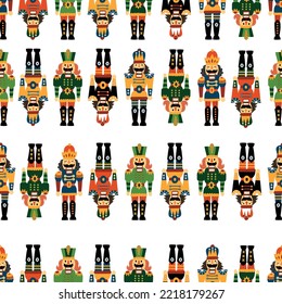 Cute Christmas vector seamless Nutcracker pattern.  Seamless pattern can be used for wallpaper, pattern fills, web page background, surface textures.