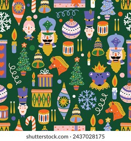 Cute Christmas vector seamless Nutcracker pattern. Can be used for wallpaper, pattern fills, web page background, surface textures.