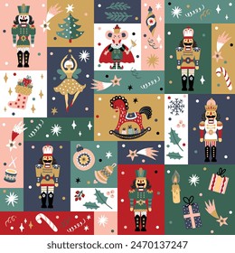 Cute Christmas vector seamless Nutcracker pattern.  Seamless pattern can be used for wallpaper, pattern fills, web page background, surface textures.