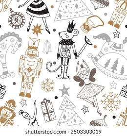 Cute Christmas vector seamless Nutcracker pattern.Can be used for wallpaper, pattern fills, web page background, surface textures.